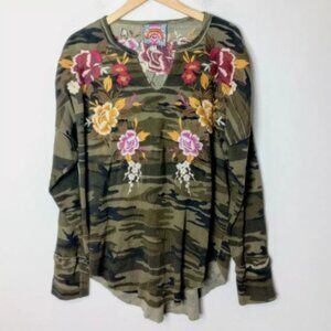 Johnny Was Camouflage With Floral Embroidered Detail